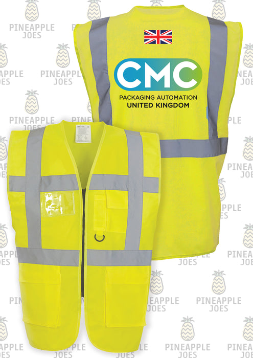 CMC YK002 High Visibility Vest - Yellow (Printed Full Colour logo on the back with Union Jack above)
