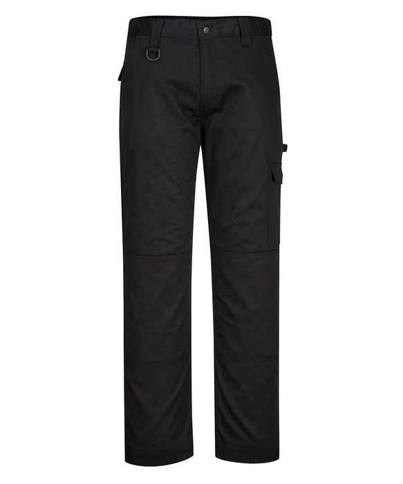 CMC PW123 Portwest Work Trousers - Black (White CMC Logo with Union Jack below - Left Leg)