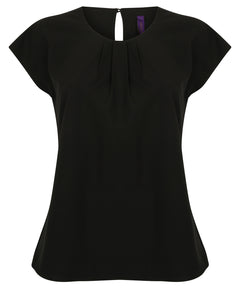 Women's pleat front short sleeve blouse