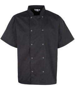 Studded front short sleeve chef's jacket