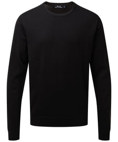 Crew neck cotton-rich knitted sweater