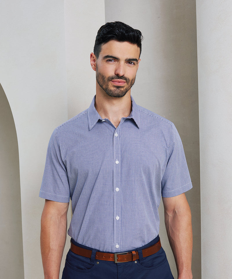 Microcheck (Gingham) short sleeve cotton shirt