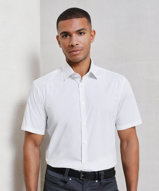 Stretch fit cotton poplin short sleeve shirt