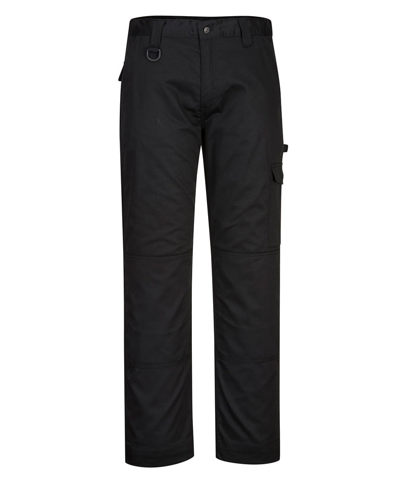 CMC PW123 Portwest Work Trousers - Black (White CMC Logo with Union Jack below - Left Leg)